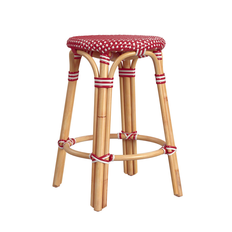 Butler Tobias Rattan Round 24" Counter Stool, Red And White Dot 9371430 "Special"