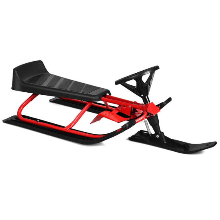Kids Snow Sled With Steering Wheel And Double Brakes Pull Rope OP70074RE