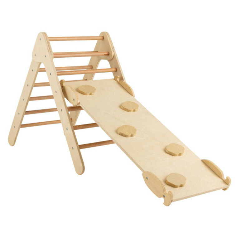3-In-1 Wooden Climbing Triangle Set Triangle Climber With Ramp-Natural TS10053NA