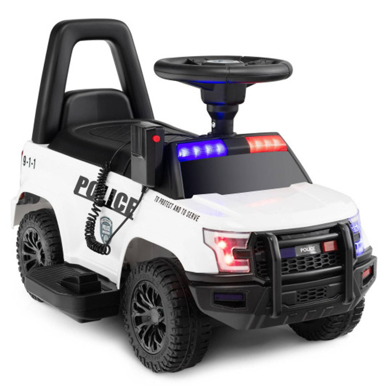 6V Kids Ride On Police Car With Real Megaphone And Siren Flashing Lights-White TQ10111US-WH