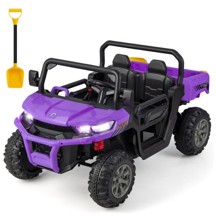 12V Kids Ride On Truck Car With Remote Control And 2 Seaters-Purple TQ10130US-ZS