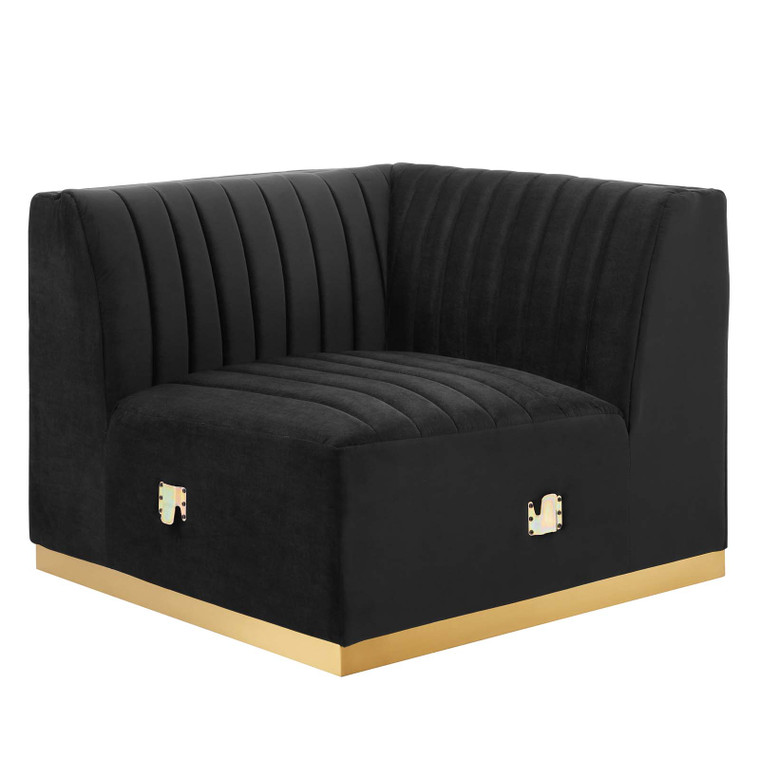 Conjure Channel Tufted Performance Velvet Right Corner Chair - Gold Black EEI-5506-GLD-BLK By Modway Furniture