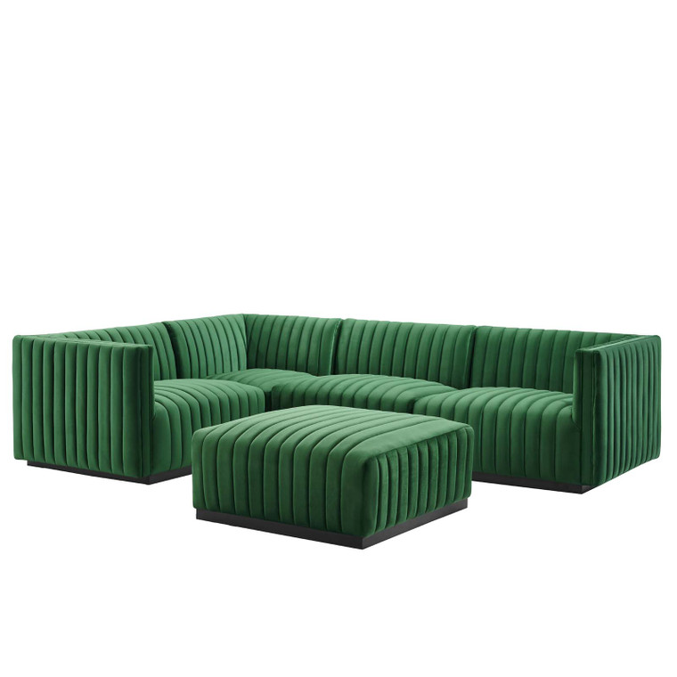 Conjure Channel Tufted Performance Velvet 5-Piece Sectional - Black Emerald EEI-5774-BLK-EME By Modway Furniture
