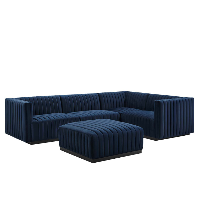 Conjure Channel Tufted Performance Velvet 5-Piece Sectional - Black Midnight Blue EEI-5775-BLK-MID By Modway Furniture
