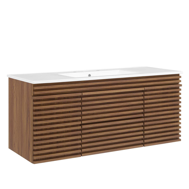 Render 48" Wall-Mount Bathroom Vanity - Walnut White EEI-5801-WAL-WHI By Modway Furniture