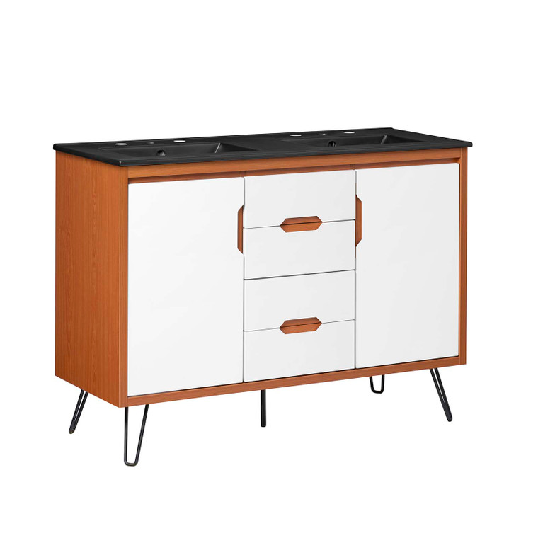 Energize 48" Double Sink Bathroom Vanity - Cherry White Black EEI-5809-CHE-WHI-BLK By Modway Furniture