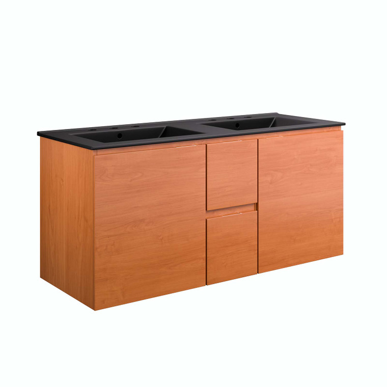 Scenic 48" Double Wall-Mount Bathroom Vanity - Cherry Black EEI-5815-CHE-BLK By Modway Furniture