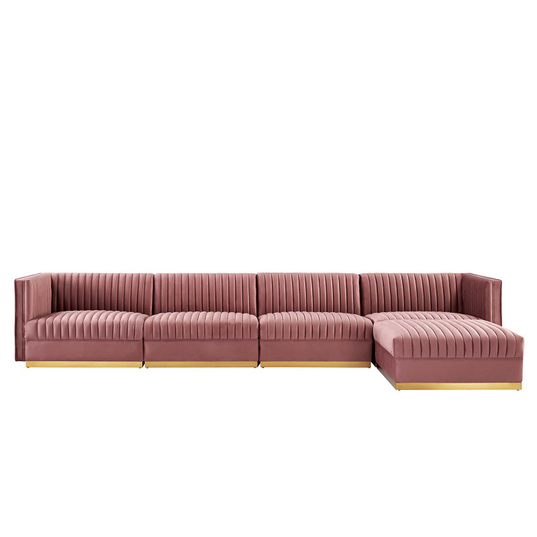 Sanguine Channel Tufted Performance Velvet 5-Piece Modular Sectional Sofa - Dusty Rose EEI-5828-DUS By Modway Furniture