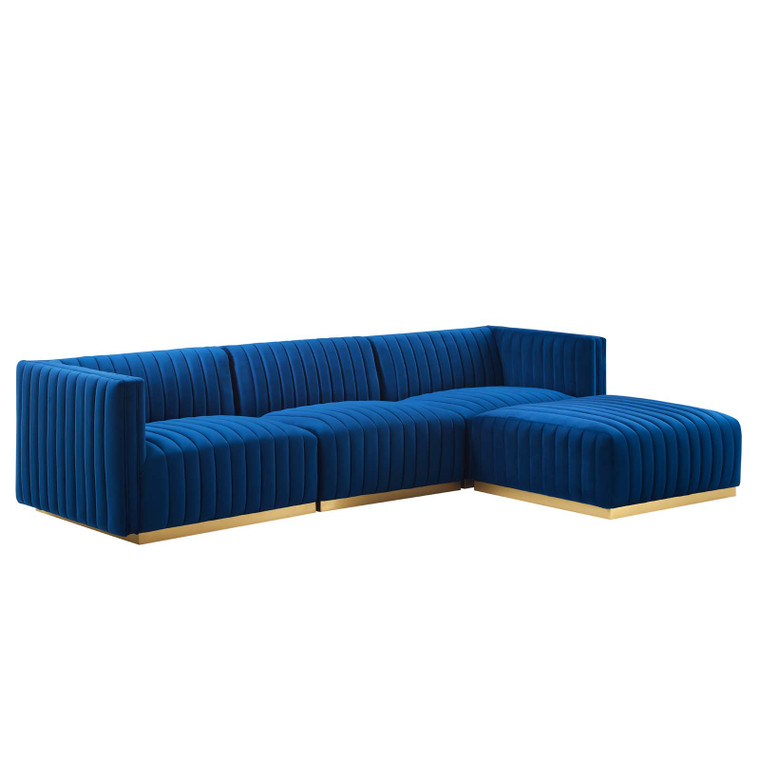 Conjure Channel Tufted Performance Velvet 4-Piece Sectional - Gold Navy EEI-5844-GLD-NAV By Modway Furniture