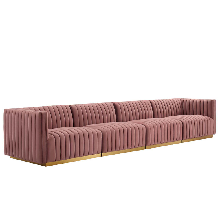 Conjure Channel Tufted Performance Velvet 4-Piece Sofa - Gold Dusty Rose EEI-5845-GLD-DUS By Modway Furniture