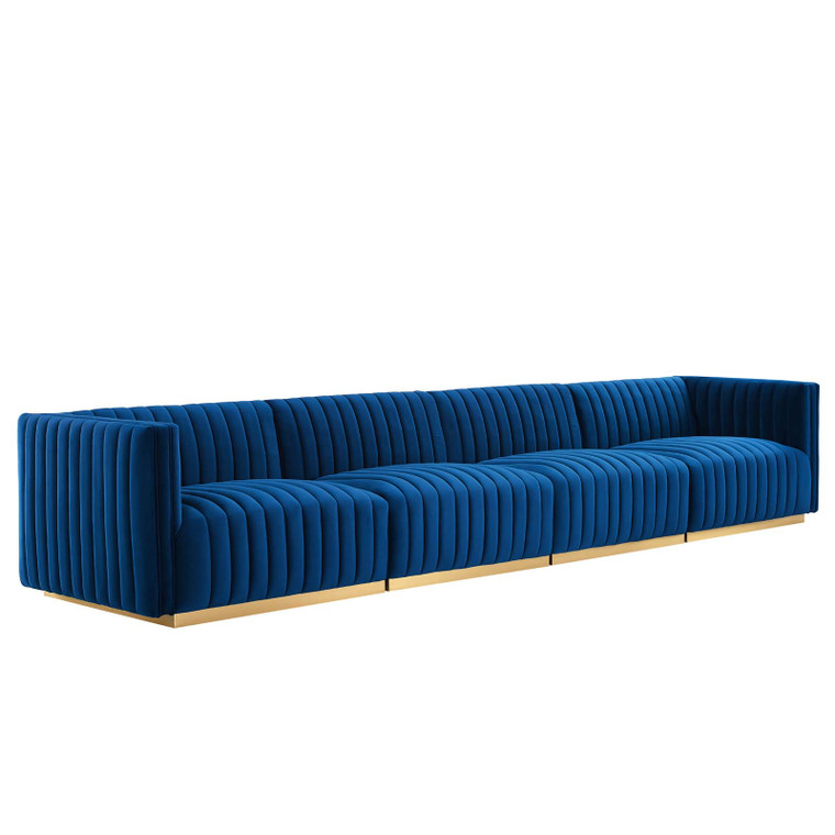 Conjure Channel Tufted Performance Velvet 4-Piece Sofa - Gold Navy EEI-5845-GLD-NAV By Modway Furniture