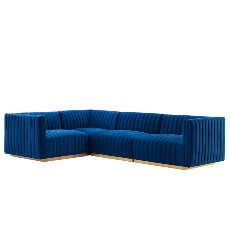 Conjure Channel Tufted Performance Velvet 4-Piece Sectional - Gold Navy EEI-5847-GLD-NAV By Modway Furniture