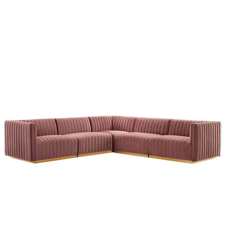Conjure Channel Tufted Performance Velvet 5-Piece Sectional - Gold Dusty Rose EEI-5849-GLD-DUS By Modway Furniture