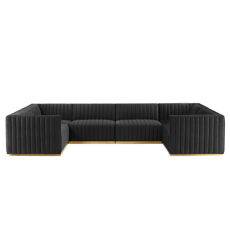 Conjure Channel Tufted Performance Velvet 6-Piece U-Shaped Sectional - Gold Black EEI-5851-GLD-BLK By Modway Furniture