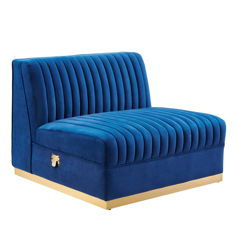 Sanguine Channel Tufted Performance Velvet Modular Sectional Sofa Armless Chair - Navy Blue EEI-6033-NAV By Modway Furniture