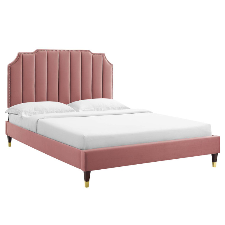 Colette Twin Performance Velvet Platform Bed - Dusty Rose MOD-6883-DUS By Modway Furniture