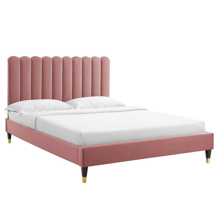 Reagan Twin Performance Velvet Platform Bed - Dusty Rose MOD-6886-DUS By Modway Furniture
