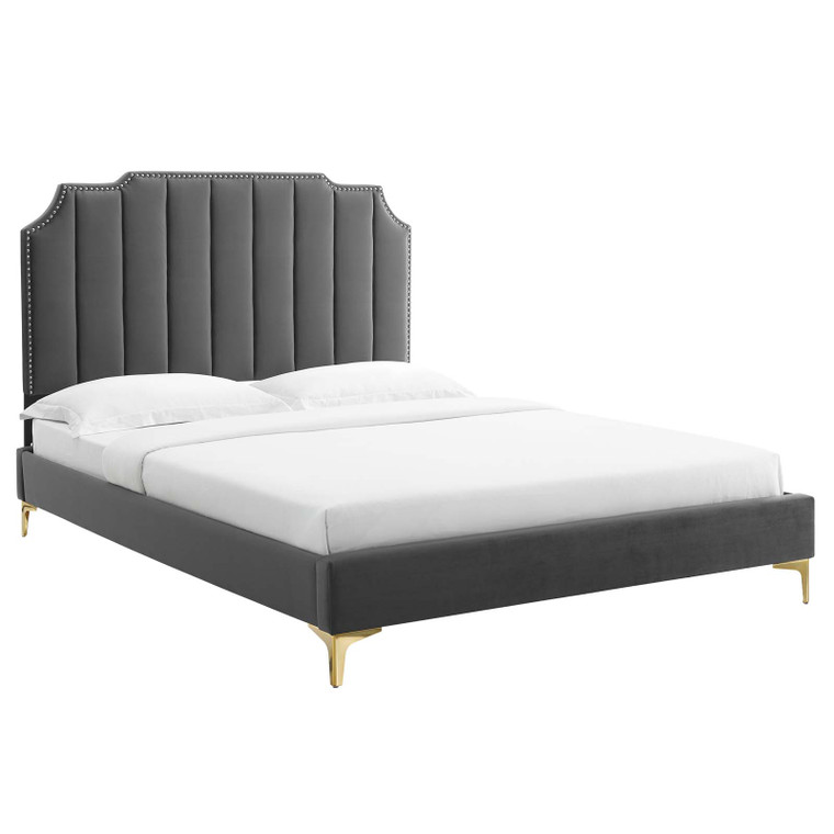 Colette King Performance Velvet Platform Bed - Charcoal MOD-6894-CHA By Modway Furniture