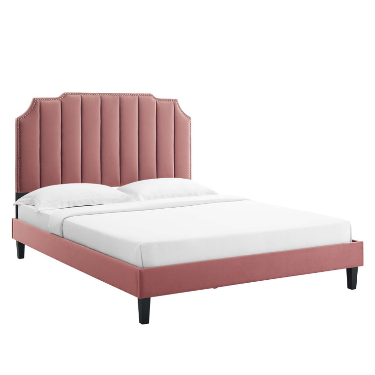 Colette Queen Performance Velvet Platform Bed - Dusty Rose MOD-6585-DUS By Modway Furniture