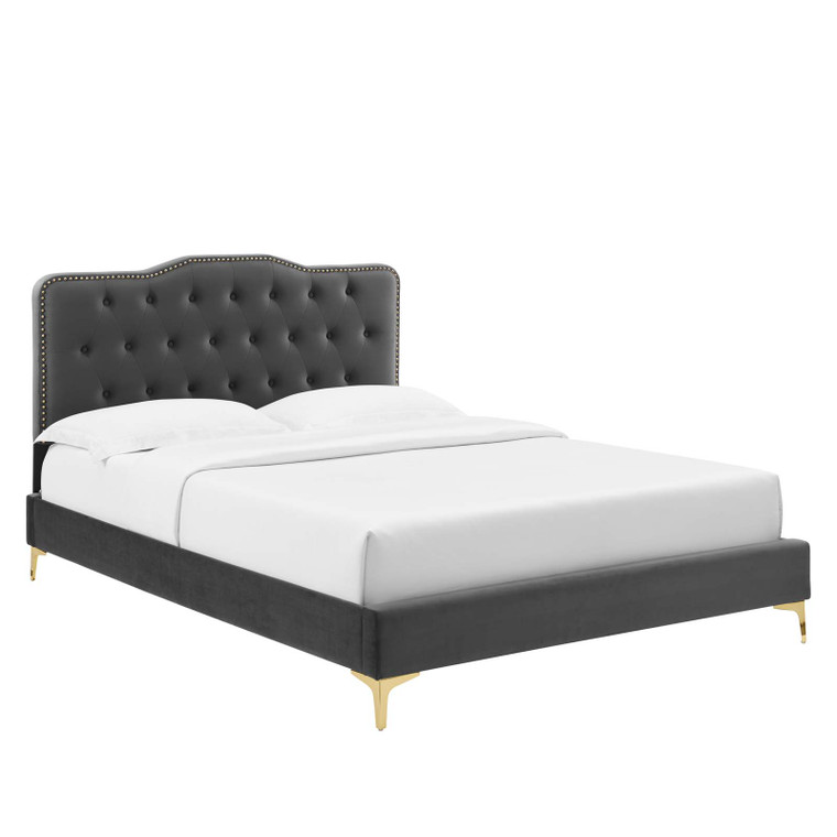 Amber Performance Velvet Queen Platform Bed - Charcoal MOD-6775-CHA By Modway Furniture