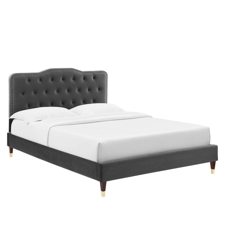 Amber Performance Velvet Queen Platform Bed - Charcoal MOD-6776-CHA By Modway Furniture