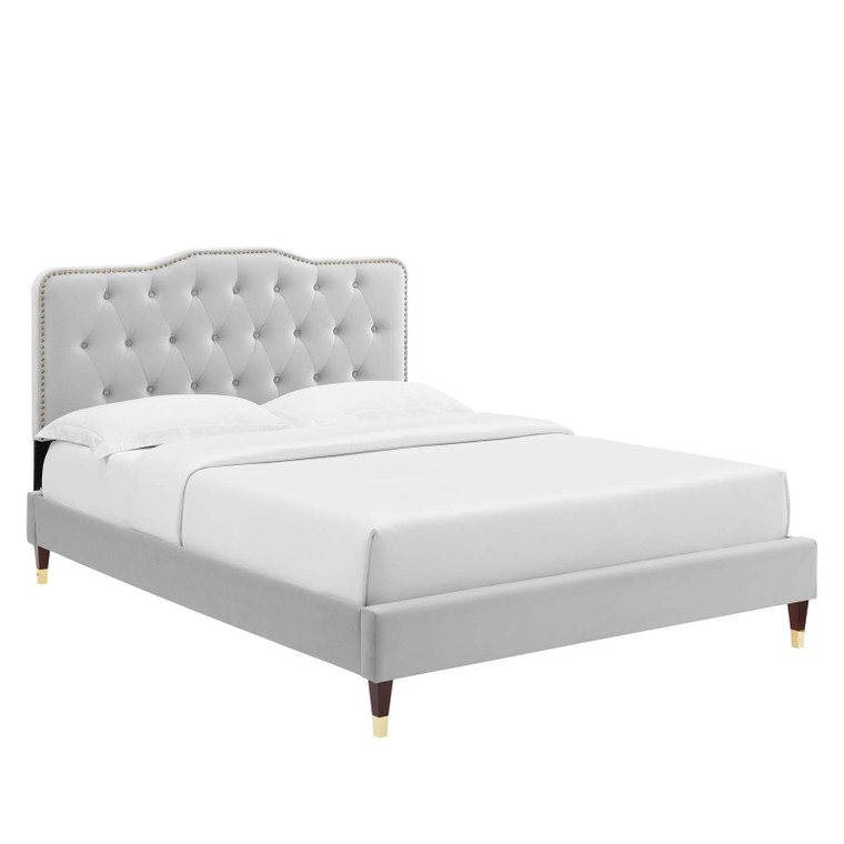 Amber Performance Velvet Queen Platform Bed - Light Gray MOD-6776-LGR By Modway Furniture