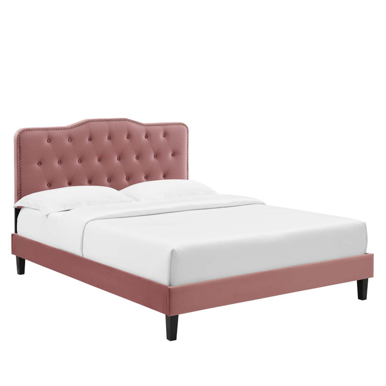 Amber Performance Velvet Queen Platform Bed - Dusty MOD-6777-DUS By Modway Furniture