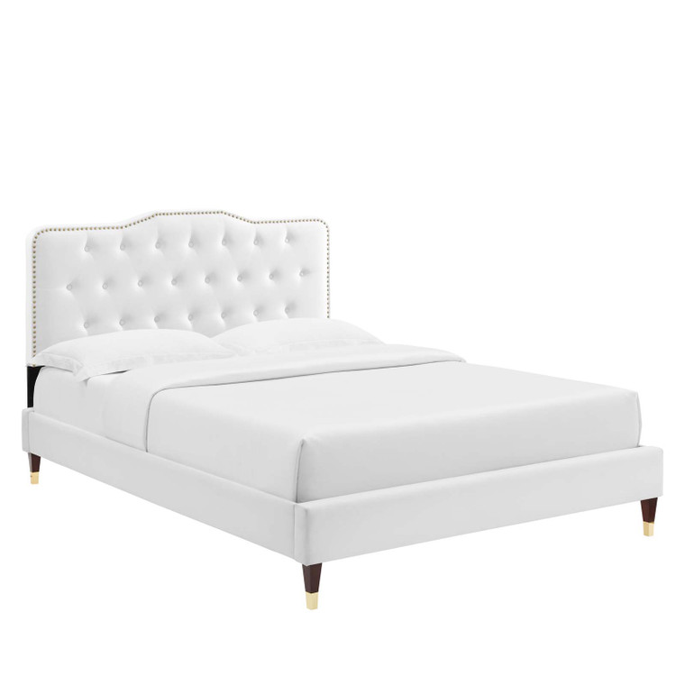 Amber Performance Velvet Twin Platform Bed - White MOD-6779-WHI By Modway Furniture