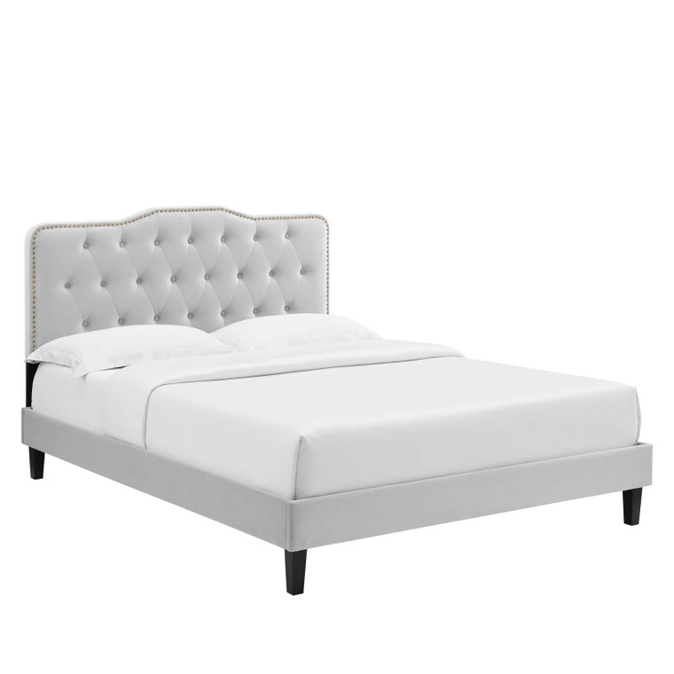 Amber Performance Velvet Twin Platform Bed - Light Gray MOD-6780-LGR By Modway Furniture