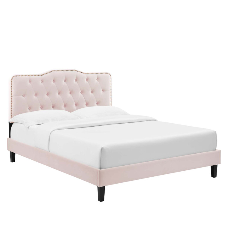 Amber Performance Velvet Twin Platform Bed - Pink MOD-6780-PNK By Modway Furniture