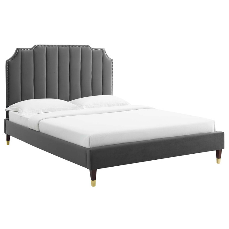 Colette King Performance Velvet Platform Bed - Charcoal MOD-7074-CHA By Modway Furniture