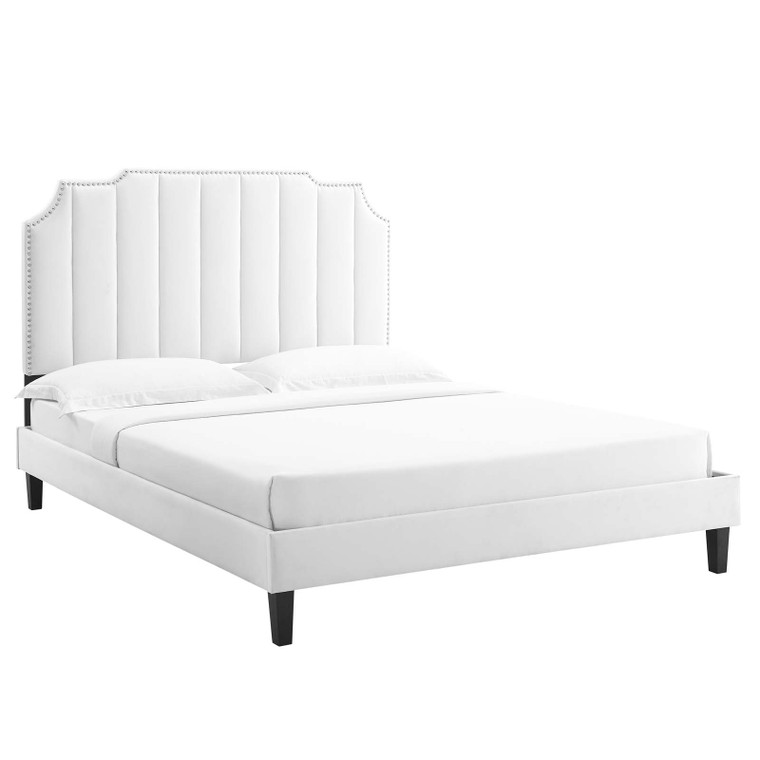 Colette King Performance Velvet Platform Bed - White MOD-7075-WHI By Modway Furniture