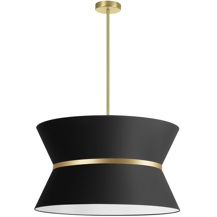 Dainolite 4 Light Incandescent Chandelier, Aged Brass With Gold Ring, Black Shade CTN-244C-AGB-797