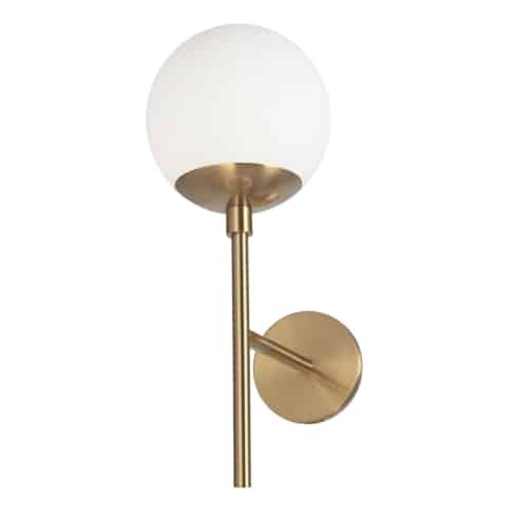 Dainolite 1 Light Wall Sconce, Aged Brass With White Opal Glass DAY-161W-AGB