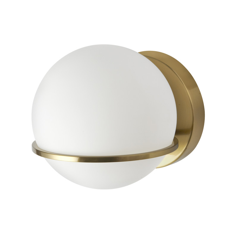 Dainolite 1 Light Halogen Wall Sconce, Aged Brass With White Opal Glass SOF-61W-AGB