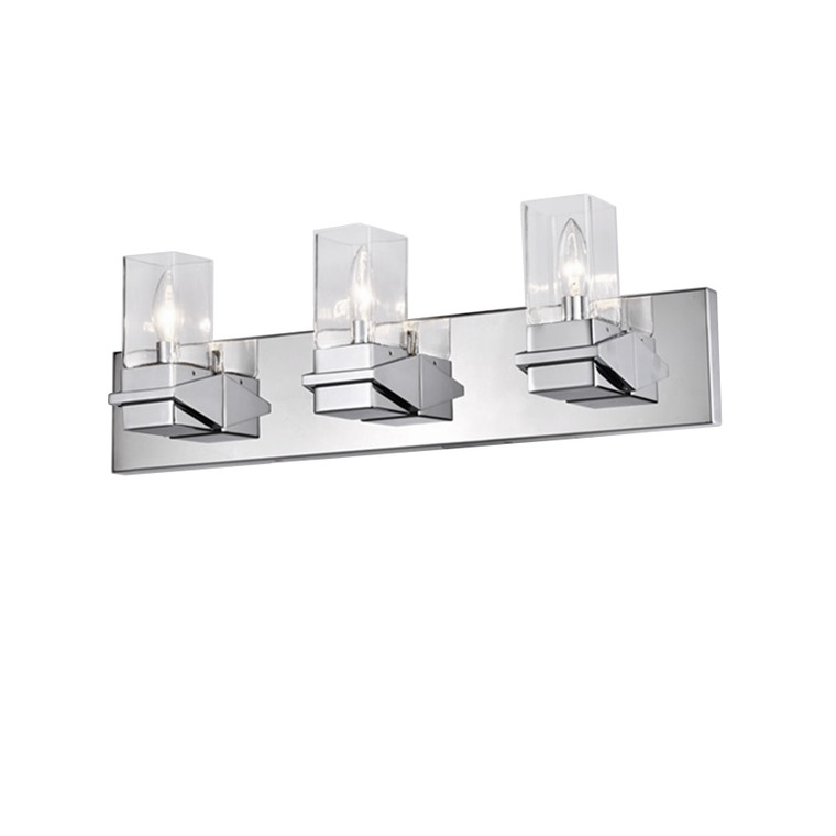 Dainolite 3 Light Incandescent Vanity, Polished Chrome With Clear Glass VER-243W-PC