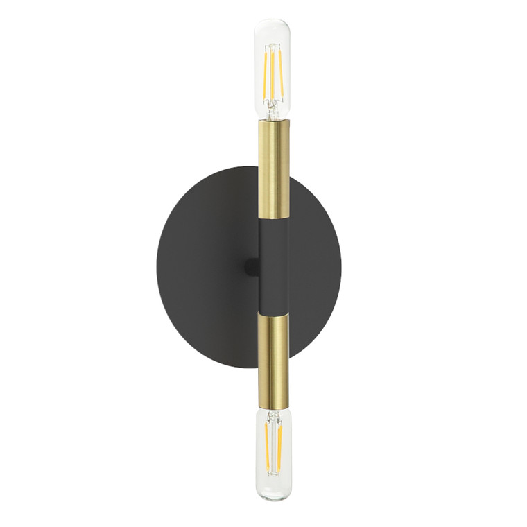 Dainolite 2 Light Incandescent Wall Sconce, Metal Black & Aged Brass WAN-132W-MB-AGB