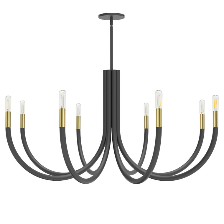 Dainolite 8 Light Incandescent Chandelier, Metal Black & Aged Brass WAN-388C-MB-AGB