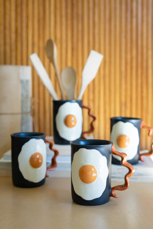 Ceramic Mug - Bacon An Eggs (Pack Of 4) CDV2241 By Kalalou