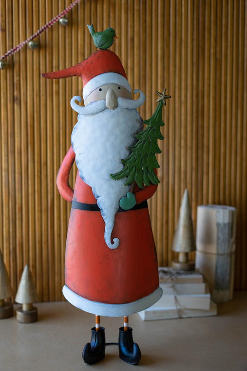 Painted Metal Christmas Santa With Tree CHE1484 By Kalalou