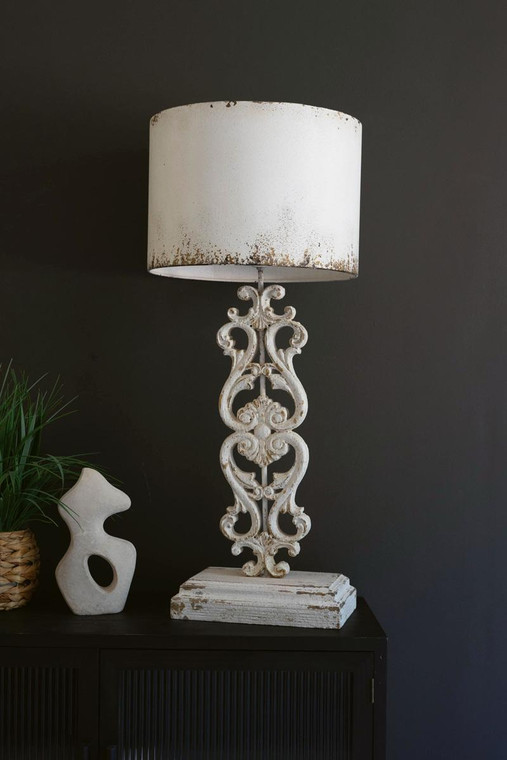 Table Lamp - Antique White With Carved Damask Base CSHE1019 By Kalalou