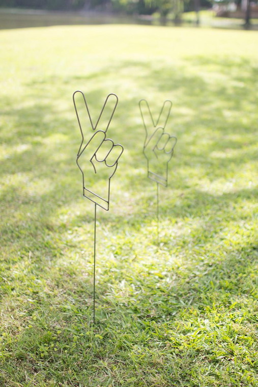 Wire Peace Sign Plant Stake - H3437 (Pack Of 4) H3340 By Kalalou