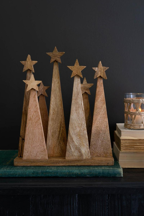 Seven Wooden Christmas Tree On A Base NGLC1035 By Kalalou