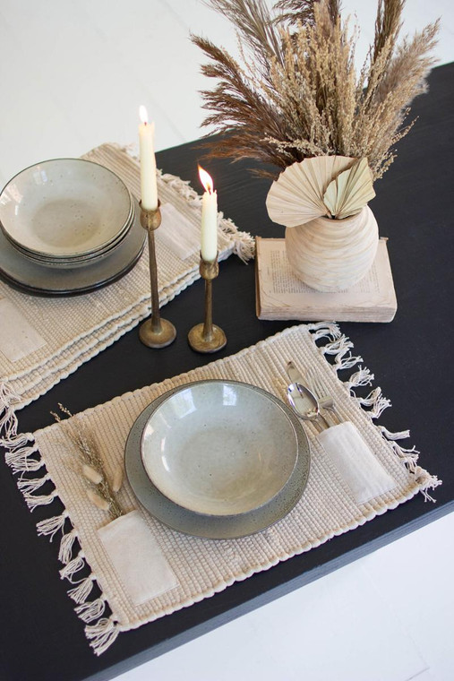 Set Of Four Natural Cotton Placemats With Pockets NRV2358 By Kalalou