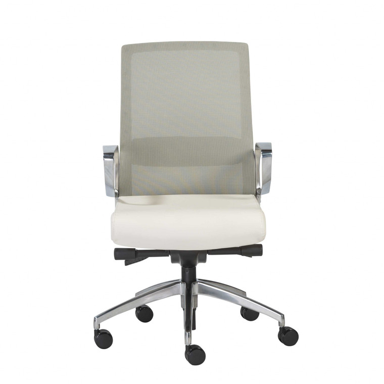 Homeroots 25.99" X 24.81" X 42.92" Light Green Leatherette Seat/Mesh Back Office Chair With Polished Aluminum Base 357491