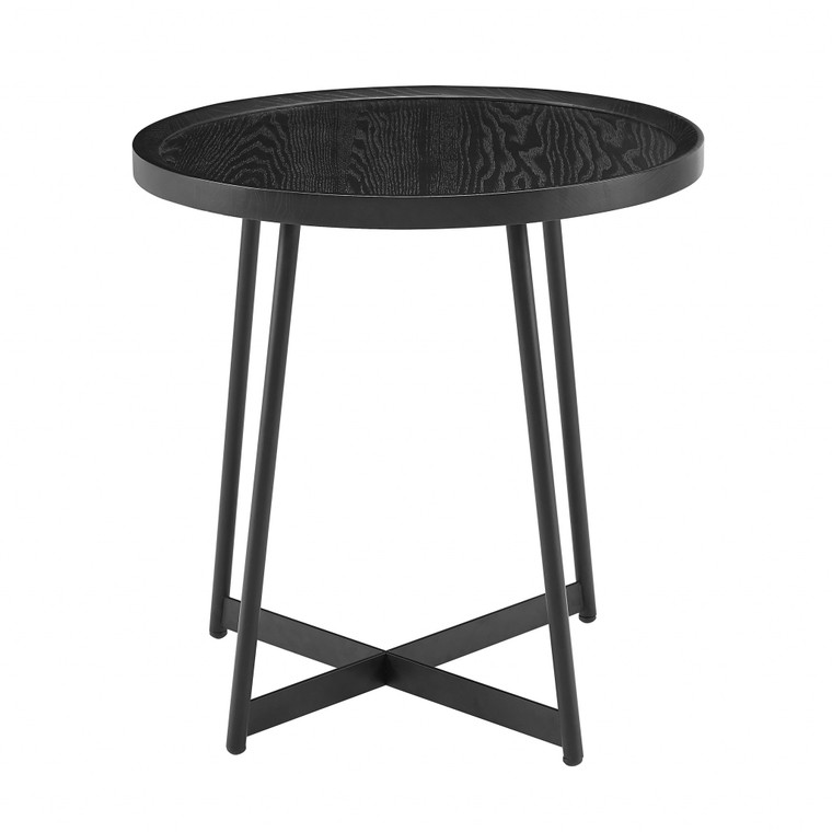 Homeroots 21.66" X 21.66" X 22.05" Round Side Table In Black Ash Wood And Black 370461