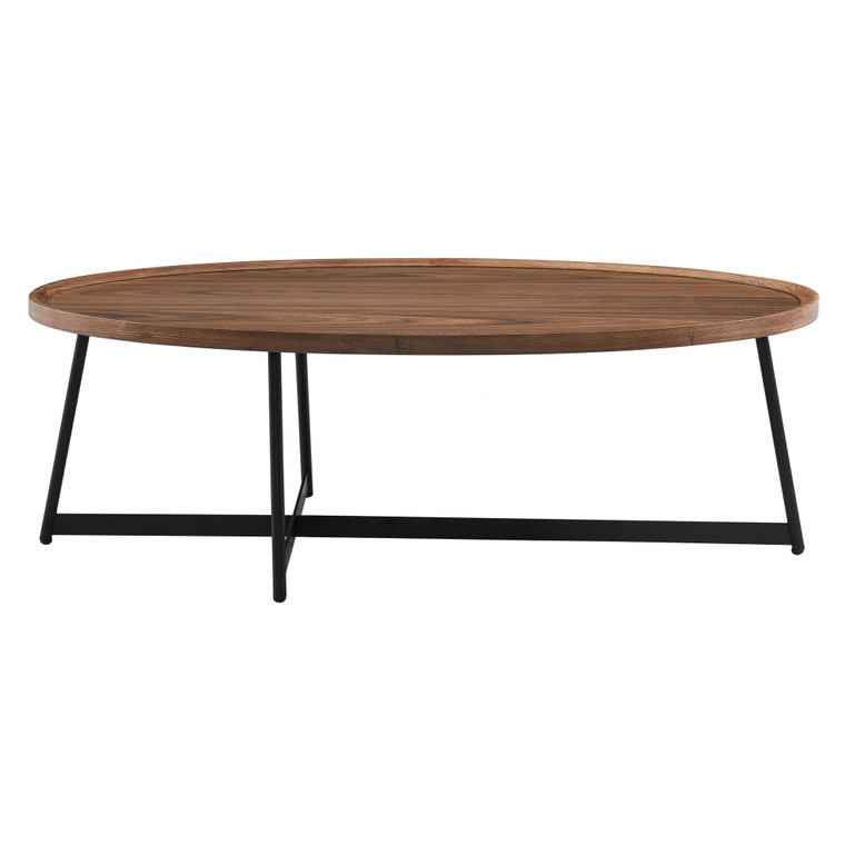 Homeroots Modern Elegance Walnut Oval And Black Coffee Table 370464