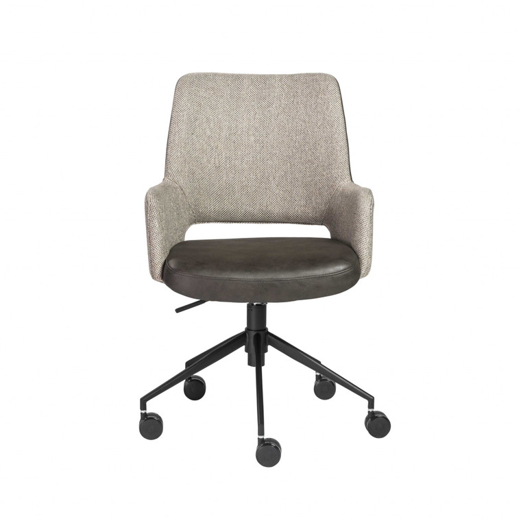 Homeroots 21.26" X 25.60" X 37.21" Office Chair In Light Gray Fabric And Dark Gray Leatherette With Black Base 370515