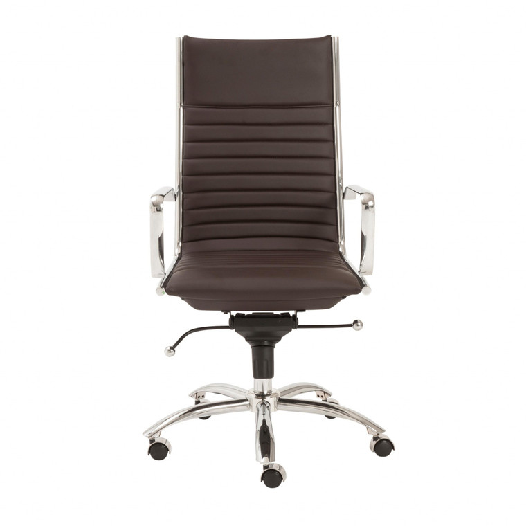 Homeroots 26.38" X 25.60" X 45.08" High Back Office Chair In Brown With Chromed Steel Base 370517