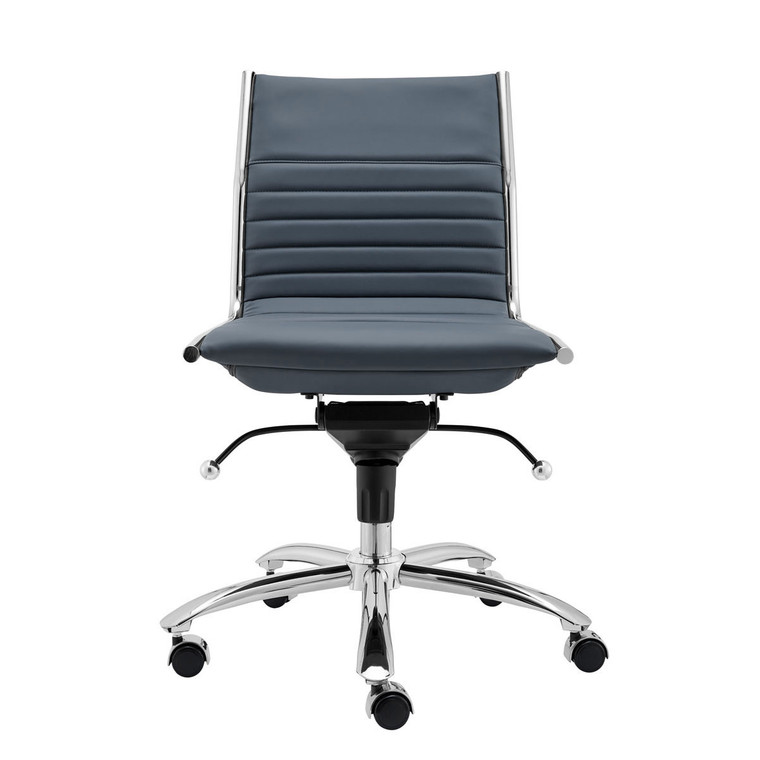 Homeroots 26.38" X 25.99" X 38.19" Low Back Office Chair Without Armrests In Blue With Chromed Steel Base 370524